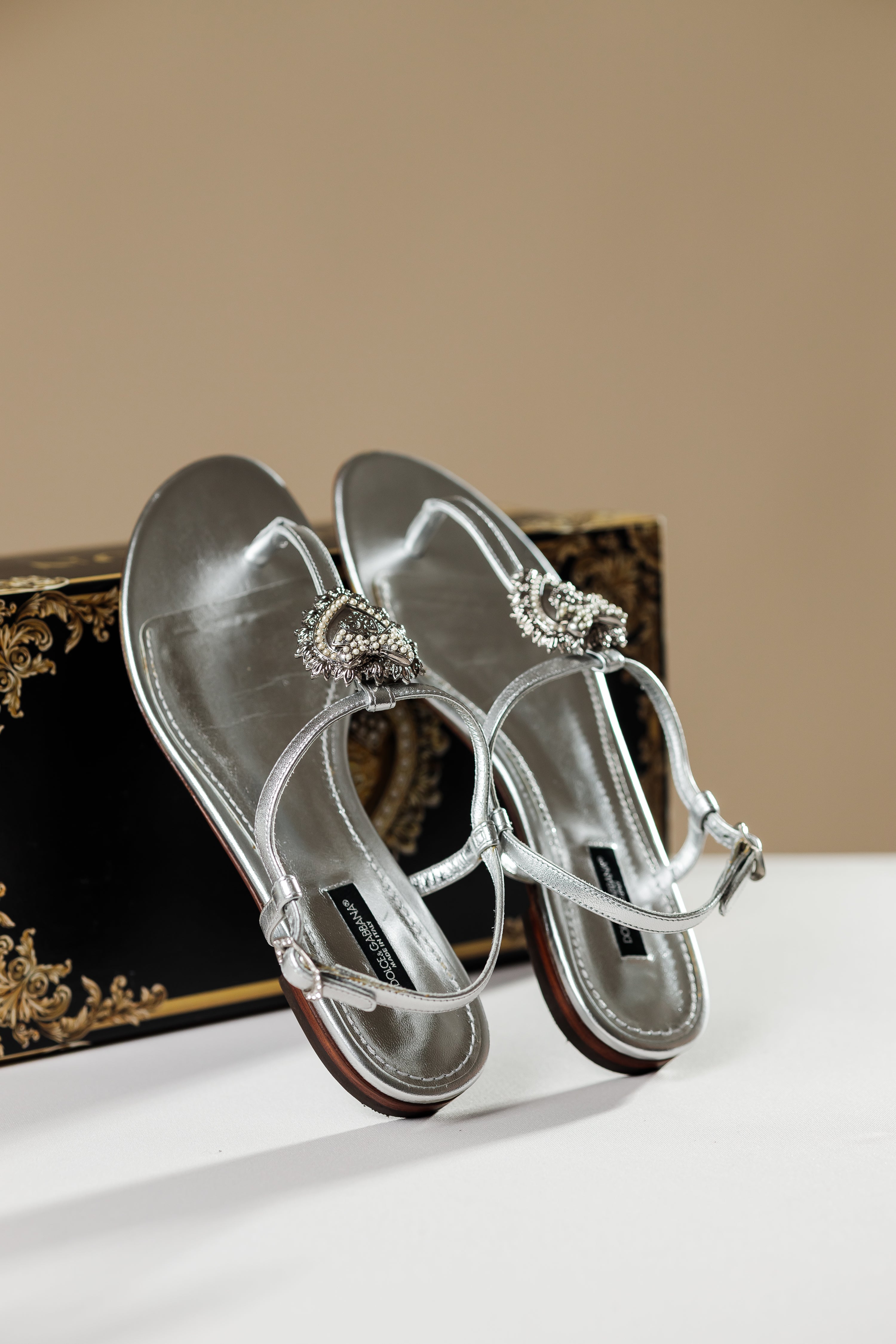 Dolce & Gabbana Sacred Heart Thong Sandals, EU 37.5