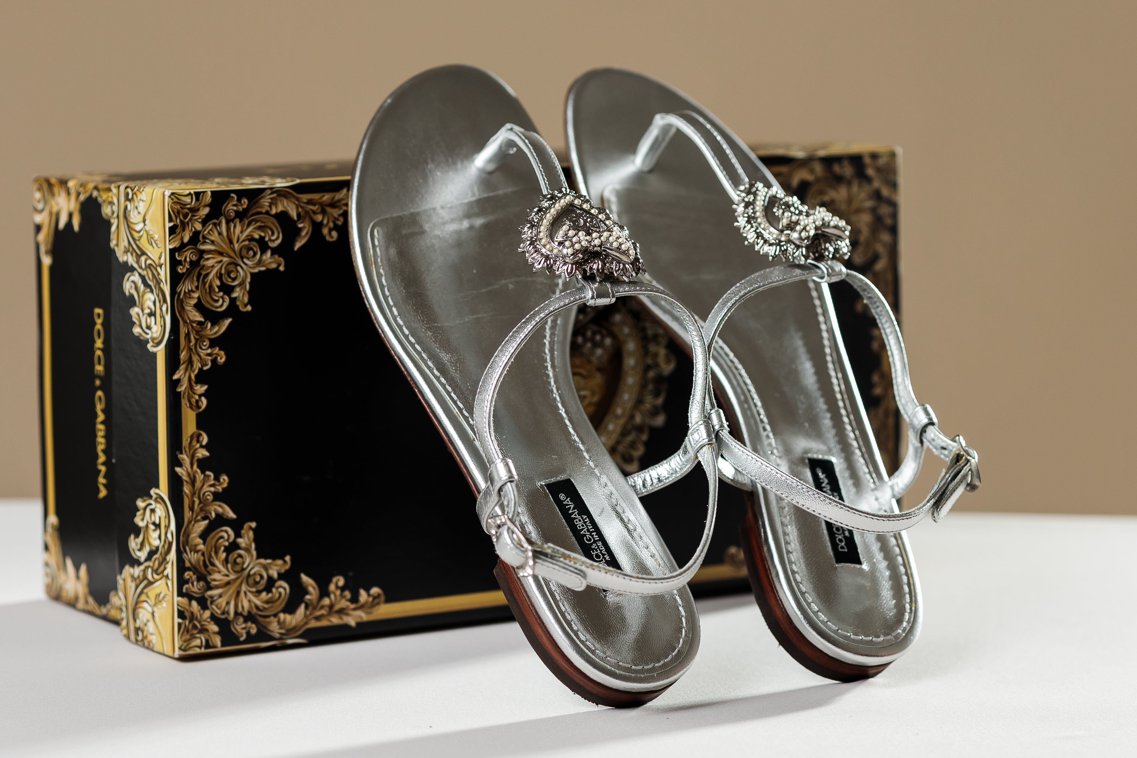 Dolce & Gabbana Sacred Heart Thong Sandals, EU 37.5