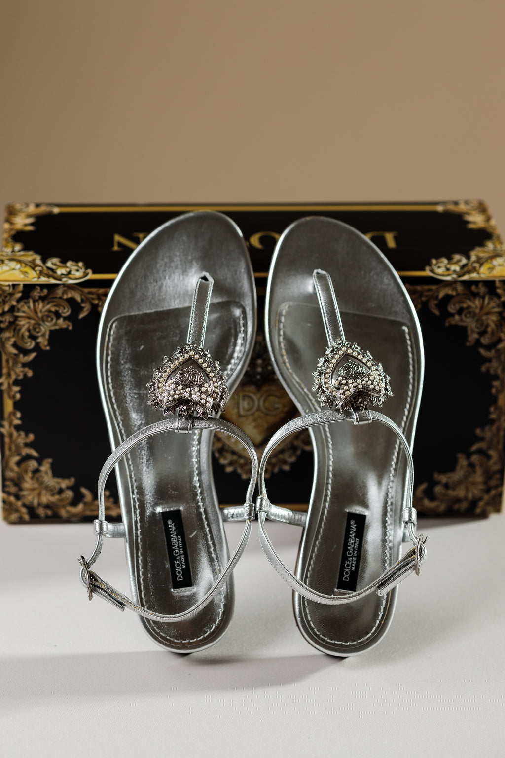 Dolce & Gabbana Sacred Heart Thong Sandals, EU 37.5