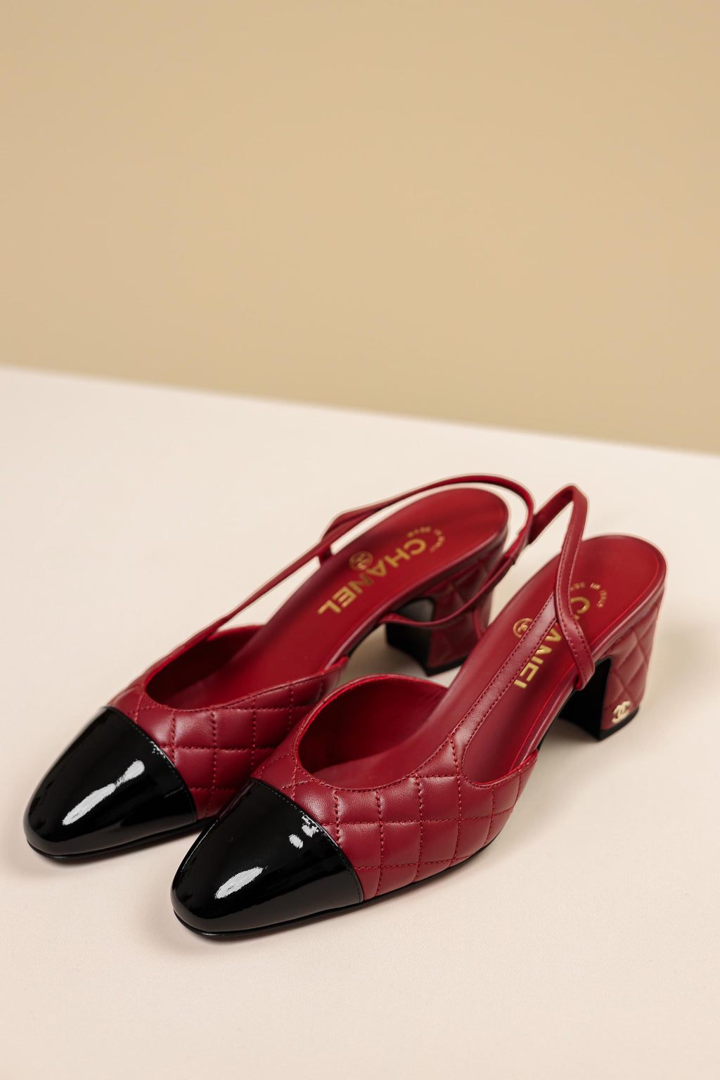 Chanel Quilted Leather Slingback Pumps Red & Black