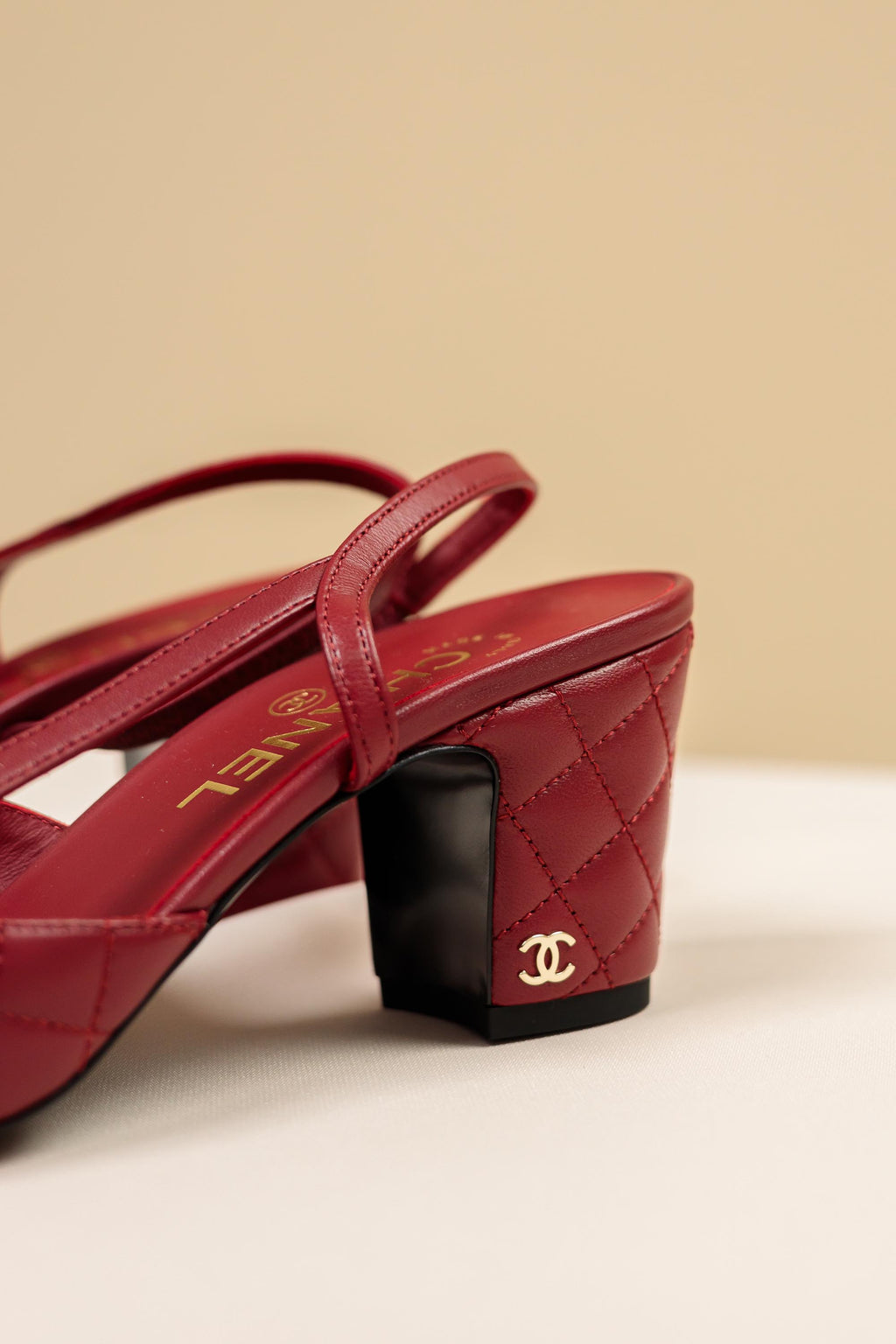 Chanel Quilted Leather Slingback Pumps Red & Black