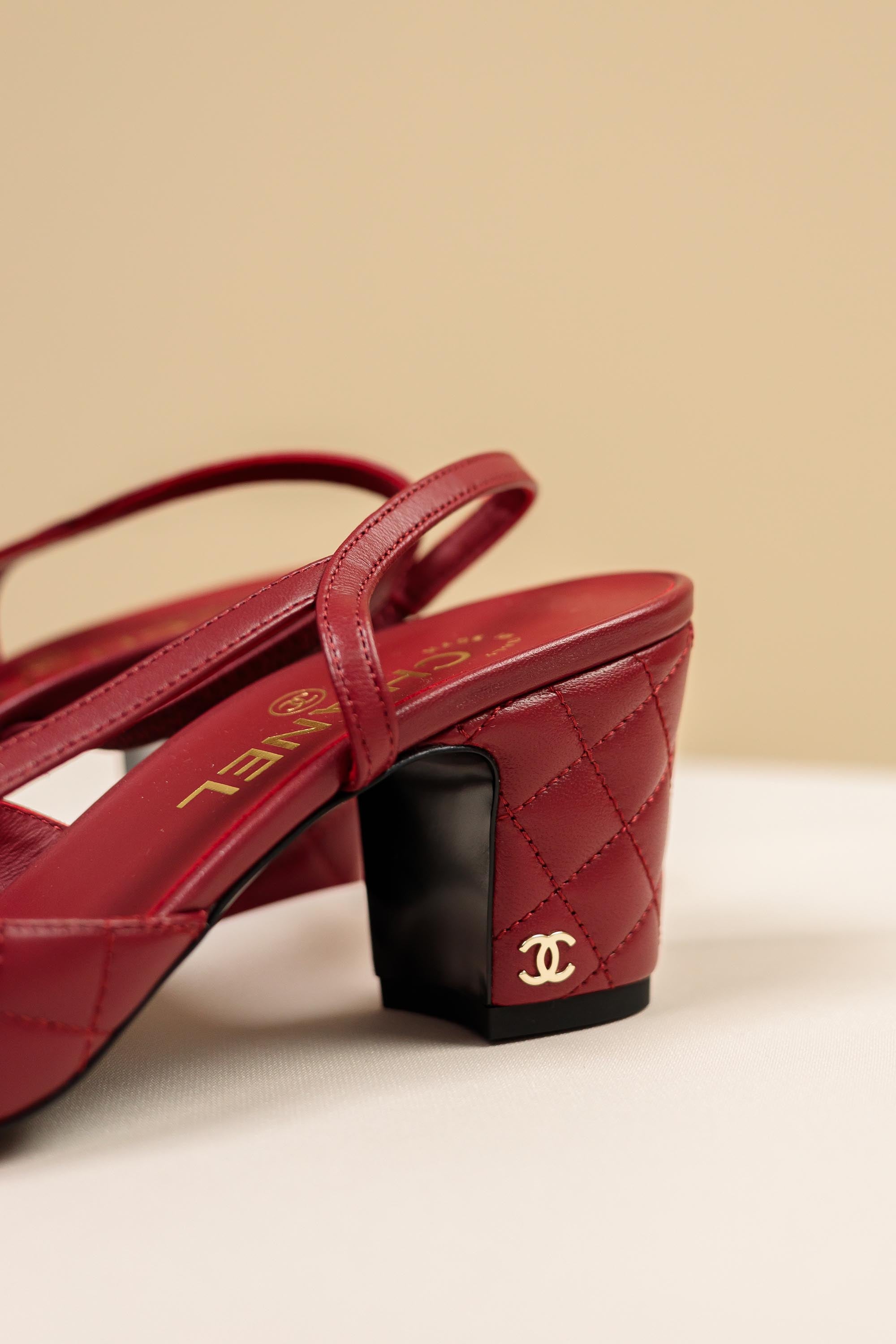 Chanel Quilted Leather Slingback Pumps Red & Black