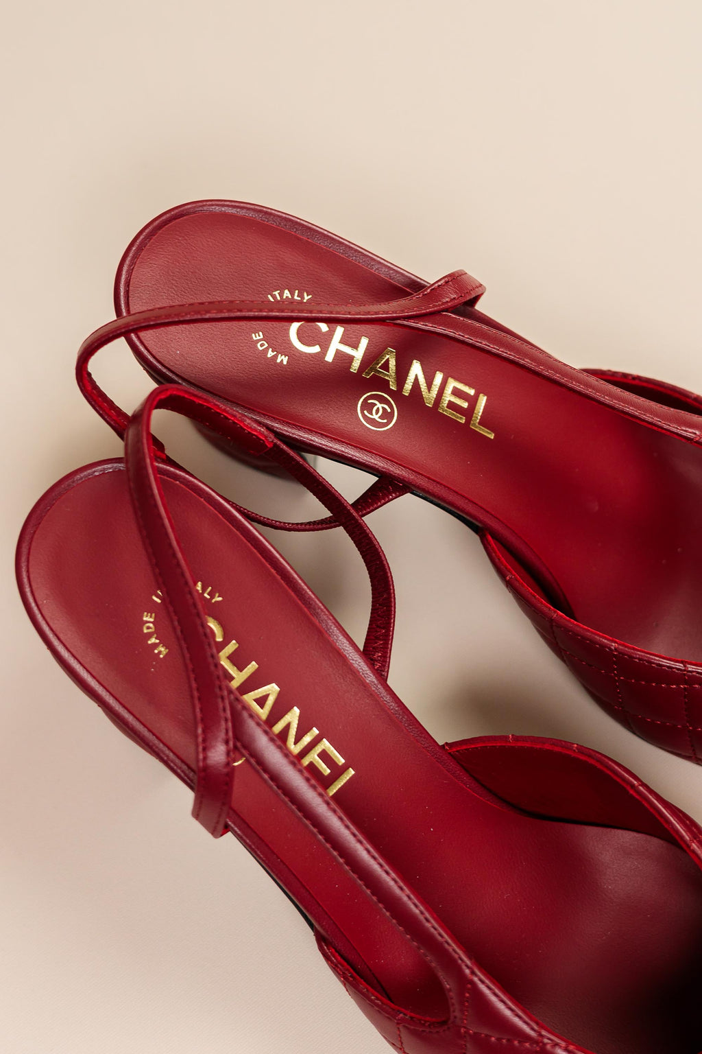 Chanel Quilted Leather Slingback Pumps Red & Black