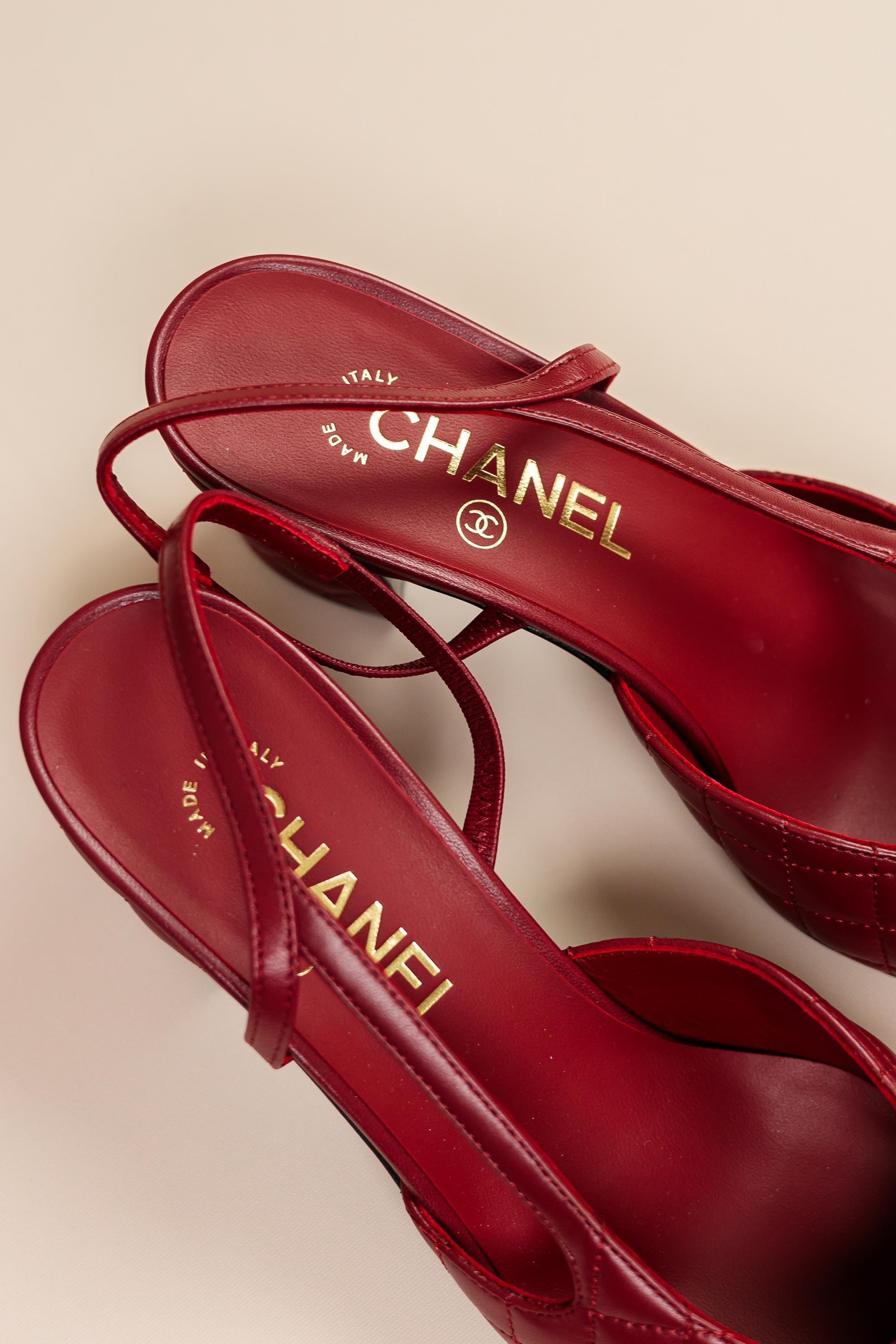 Chanel Quilted Leather Slingback Pumps Red & Black