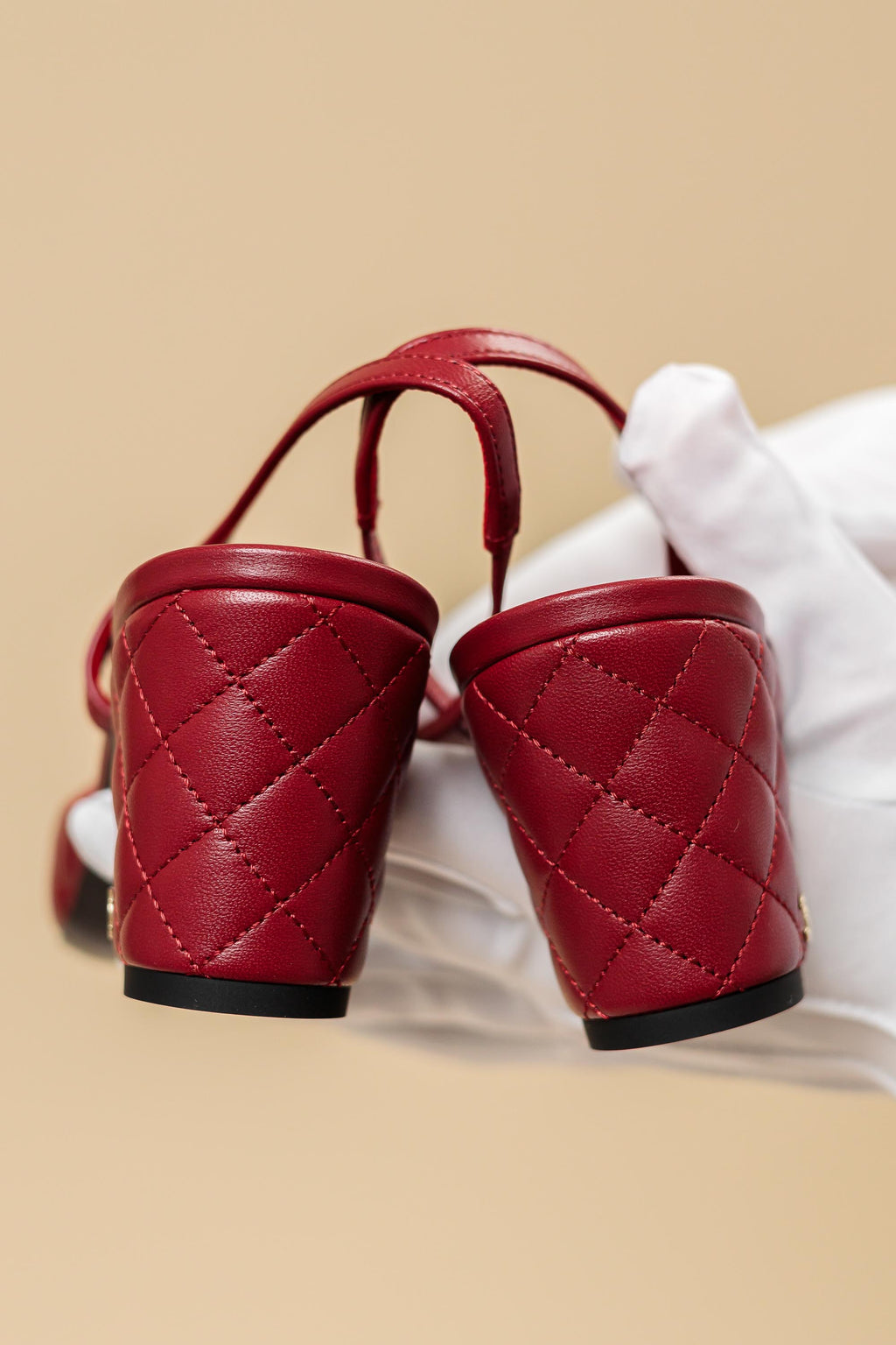 Chanel Quilted Leather Slingback Pumps Red & Black