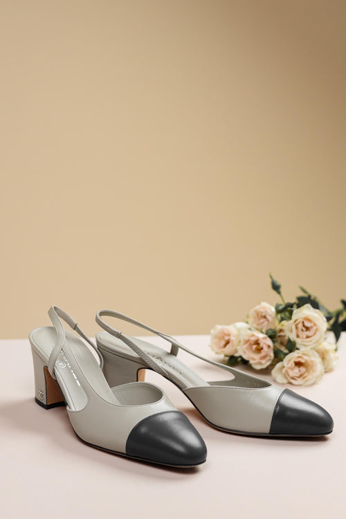 Chanel Leather Slingback Pumps Grey & Black