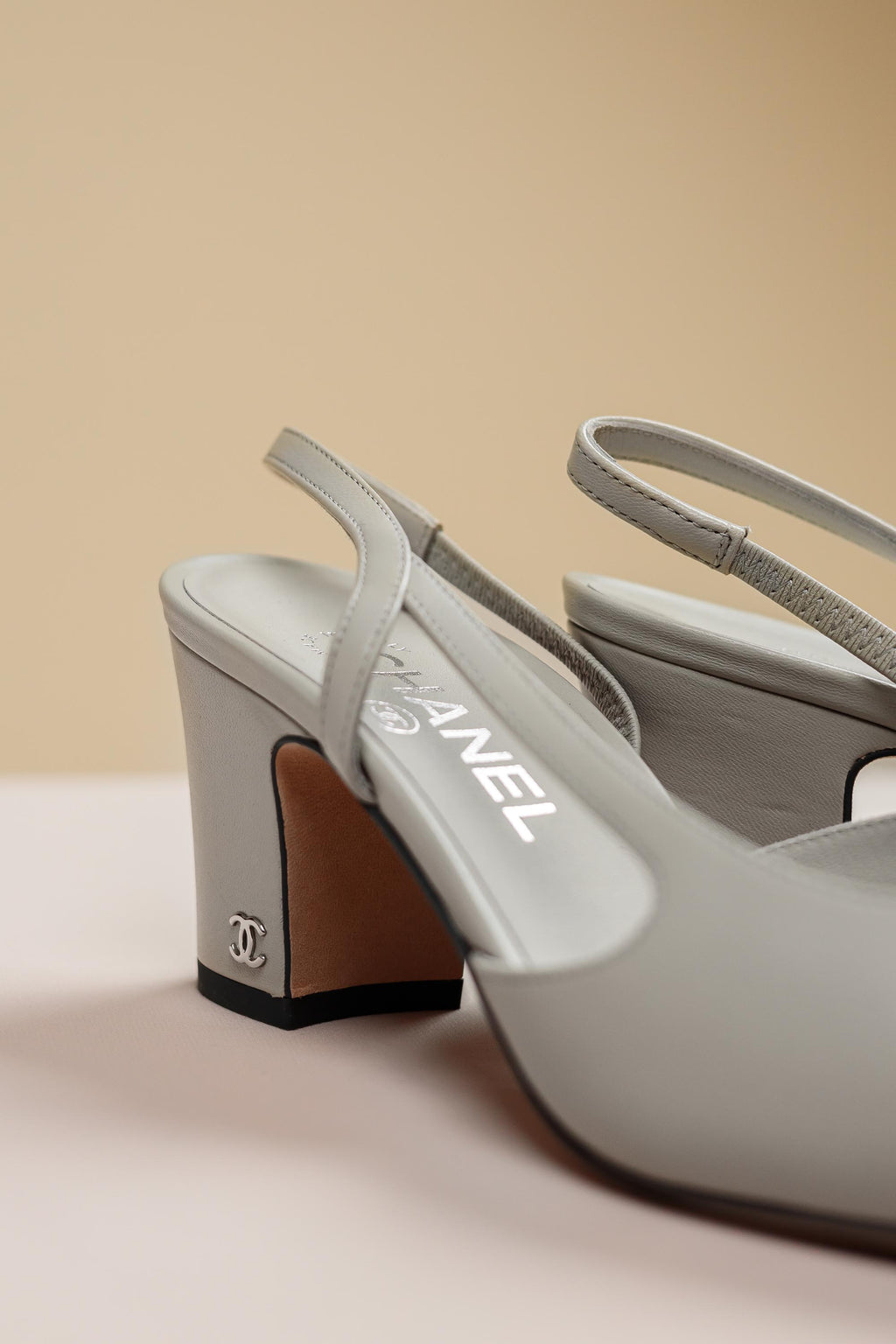 Chanel Leather Slingback Pumps Grey & Black