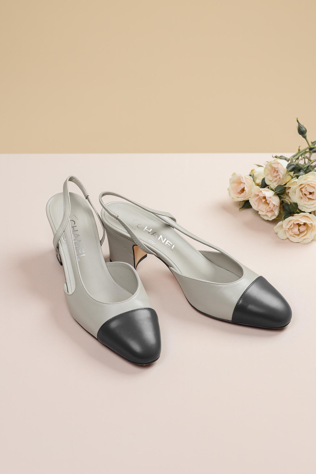 Chanel Leather Slingback Pumps Grey & Black
