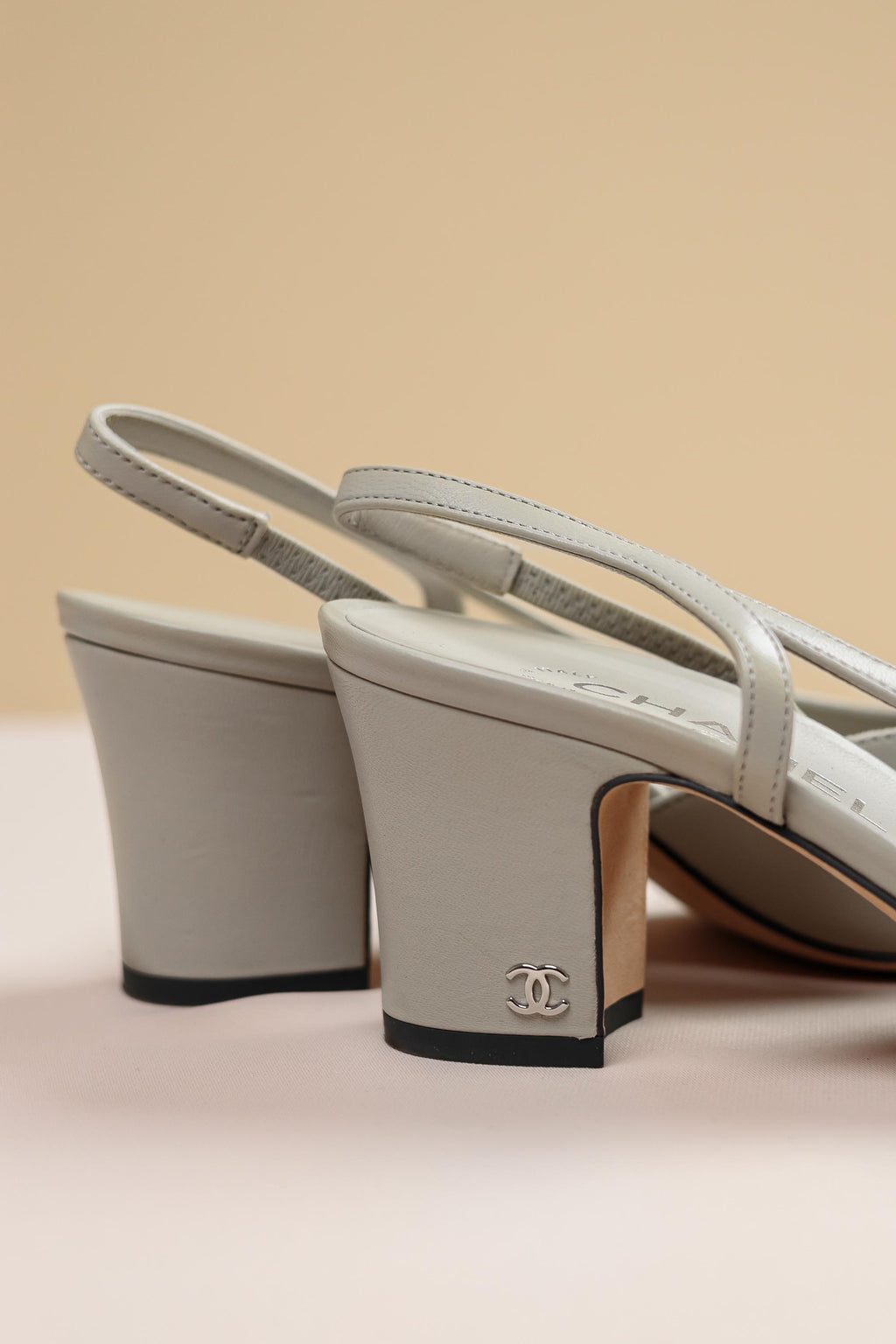 Chanel Leather Slingback Pumps Grey & Black