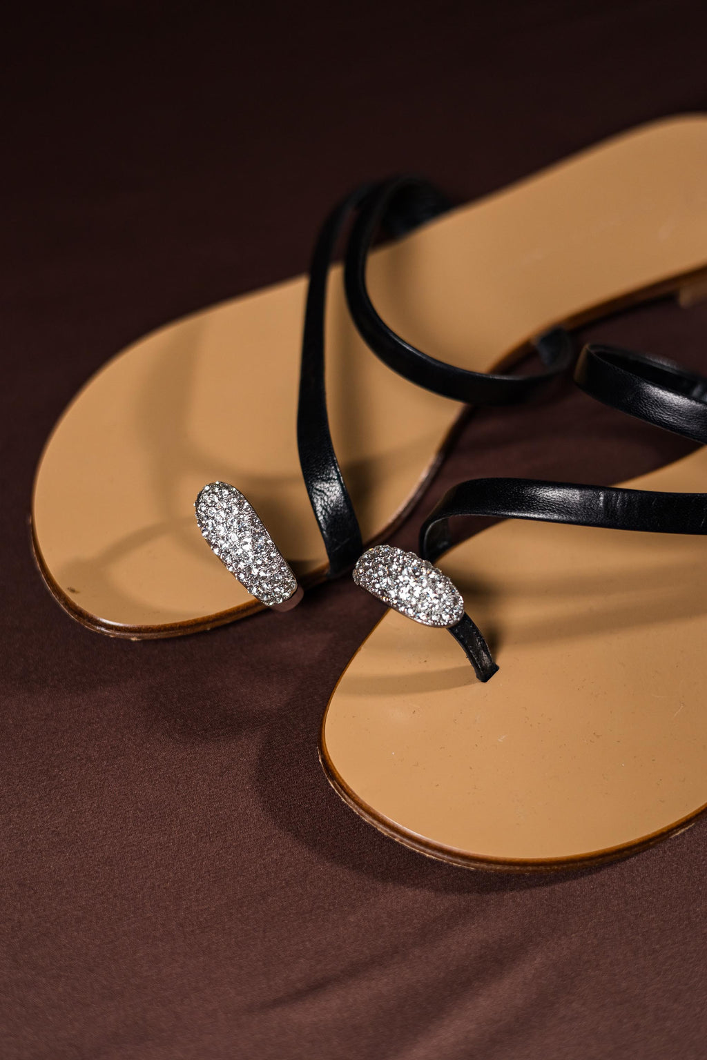 Giuseppe Zanotti Crystal-Embellished Leather T-Strap Flat Sandals Black