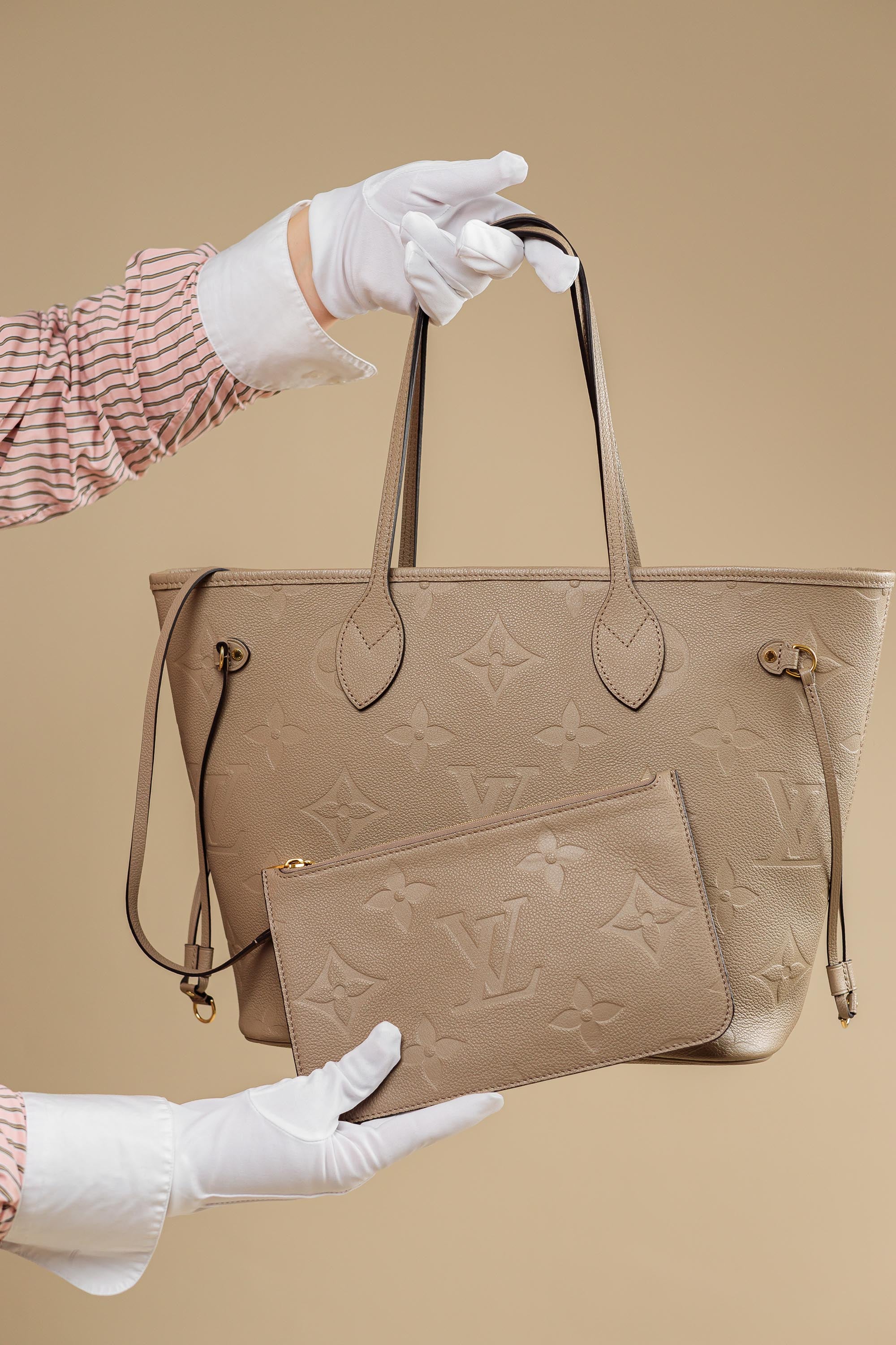 Louis Vuitton Neverfull MM Monogram Empreinte Leather – Beige