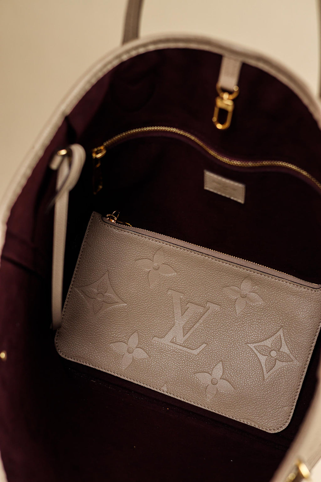 Louis Vuitton Neverfull MM Monogram Empreinte Leather – Beige