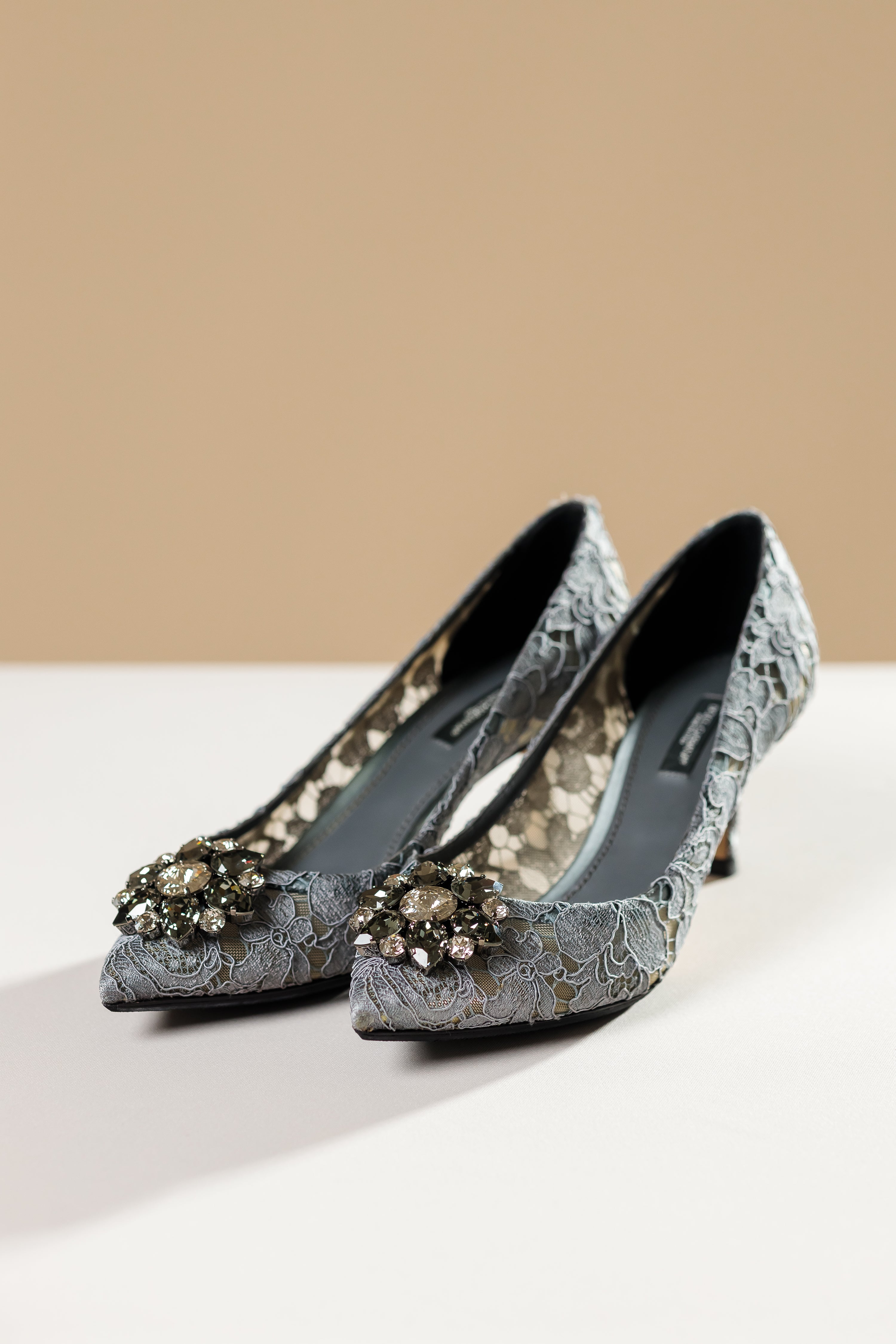 Dolce & Gabbana Belluci Taormina Lace Crystal Brooch Pumps, EU 38.5
