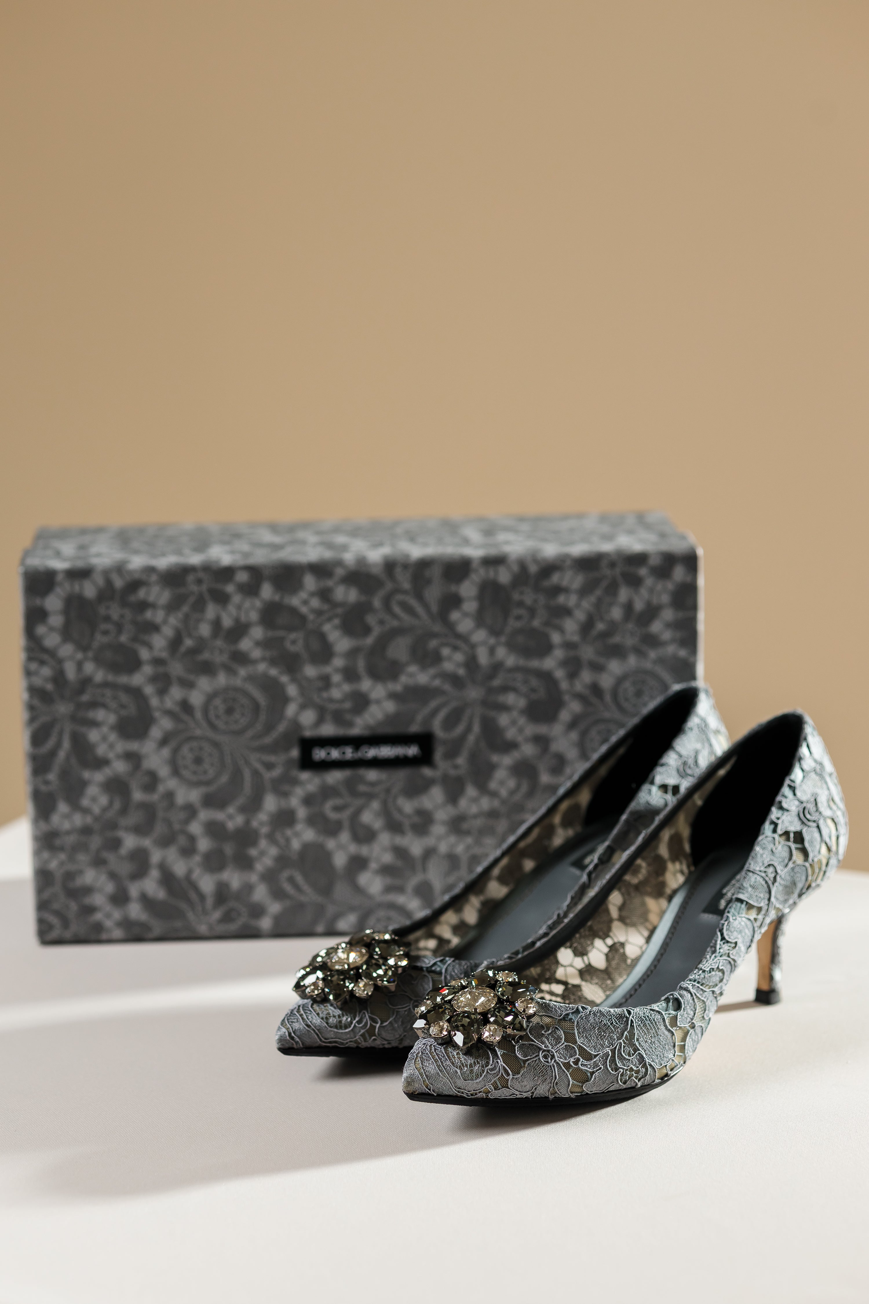 Dolce & Gabbana Belluci Taormina Lace Crystal Brooch Pumps, EU 38.5