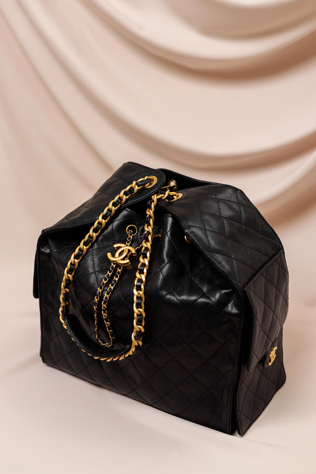 Chanel Medium Quilted Caviar Shopping Tote Bag