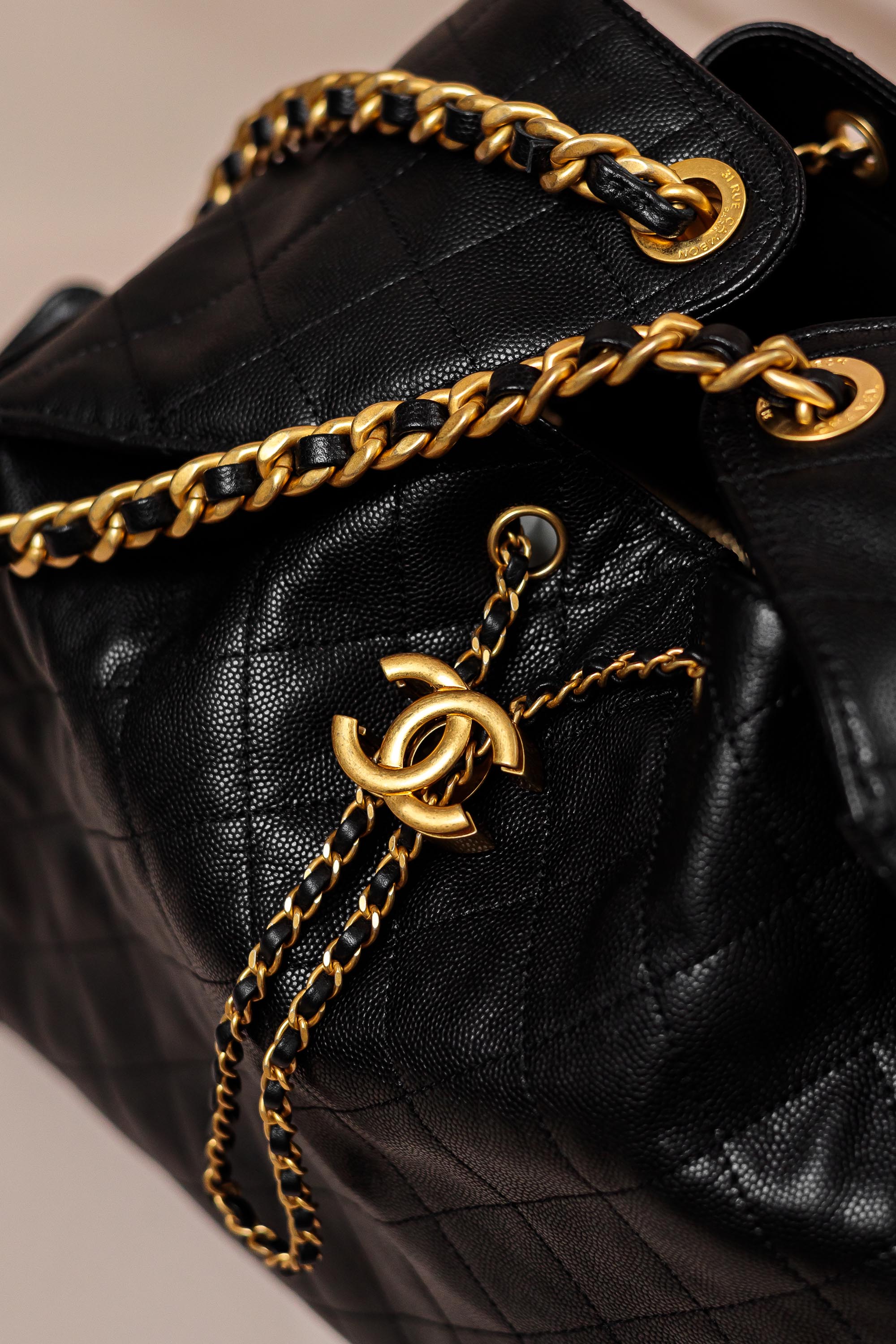 Chanel Medium Quilted Caviar Shopping Tote Bag