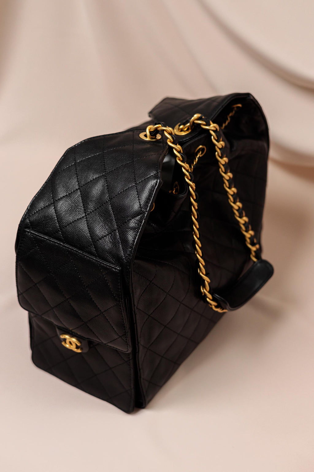 Chanel Medium Quilted Caviar Shopping Tote Bag
