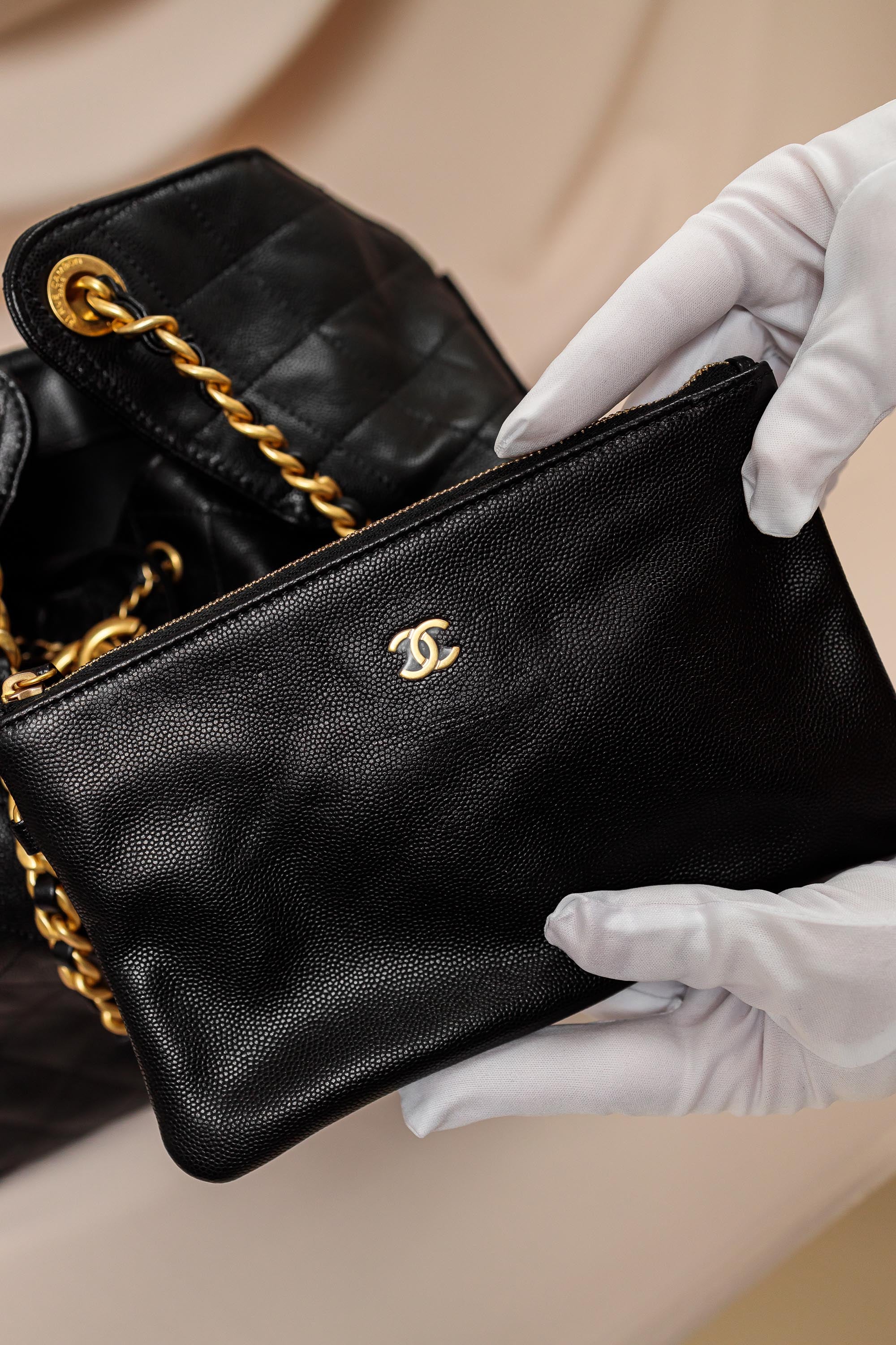 Chanel Medium Quilted Caviar Shopping Tote Bag
