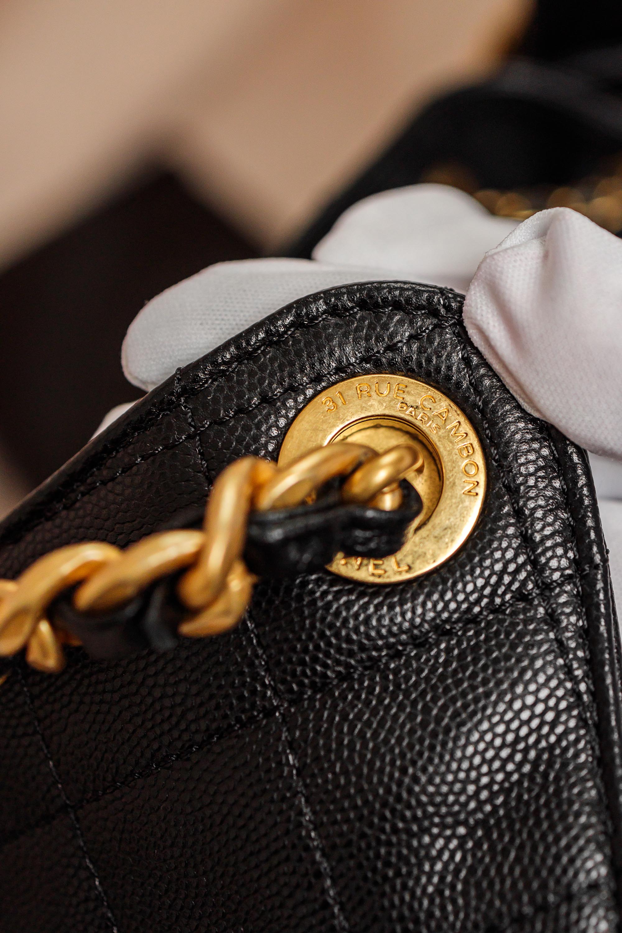 Chanel Medium Quilted Caviar Shopping Tote Bag